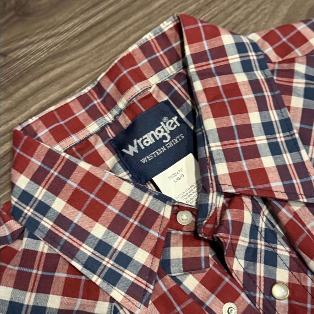 Wrangler Western Plaid Shirt Men's Large Pearl Snap Red I Cowboy Rodeo NEW - Picture 3 of 3